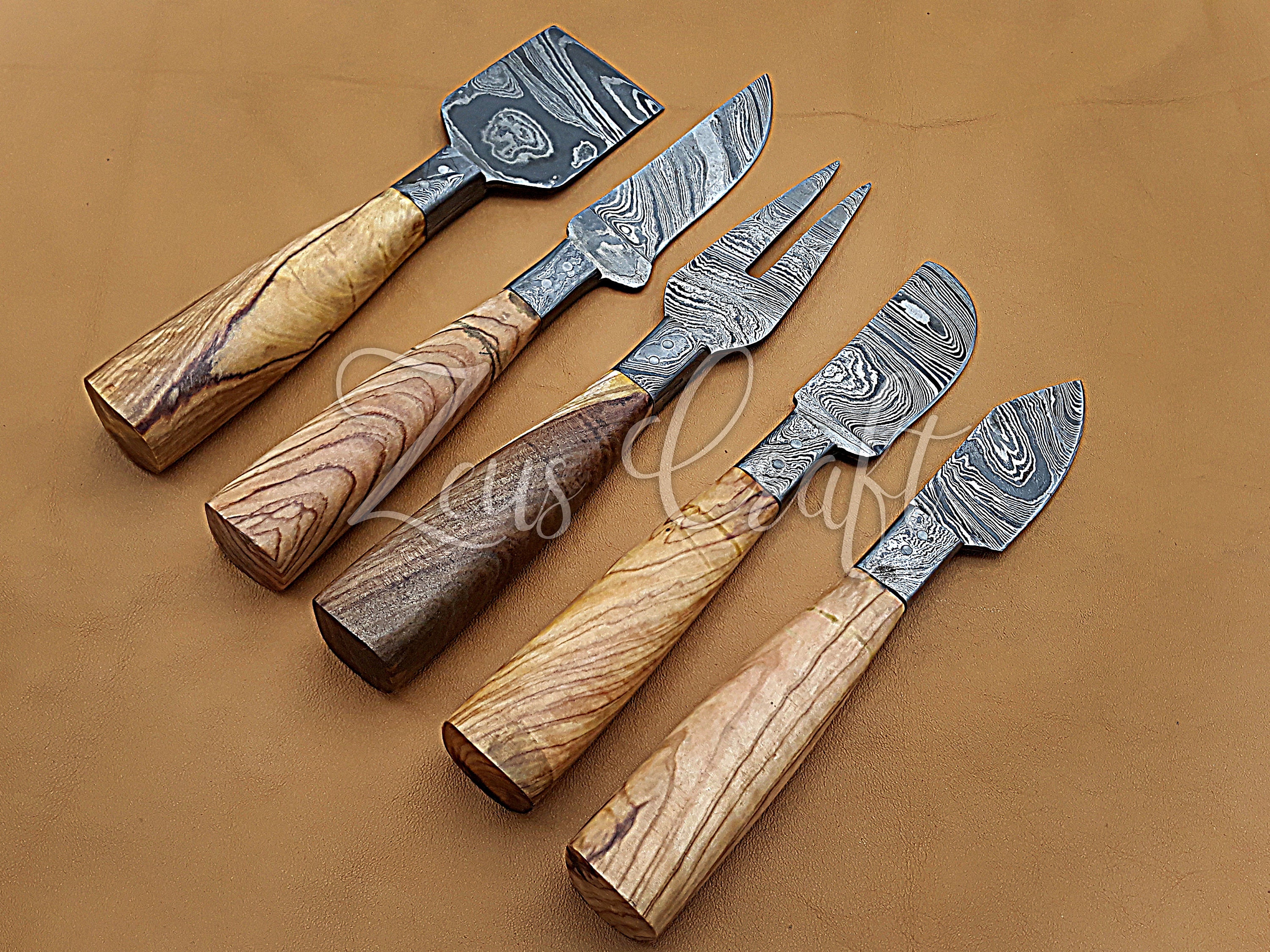 Handmade Damascus cheese knife set of 5 pcs with olivewood Etsy
