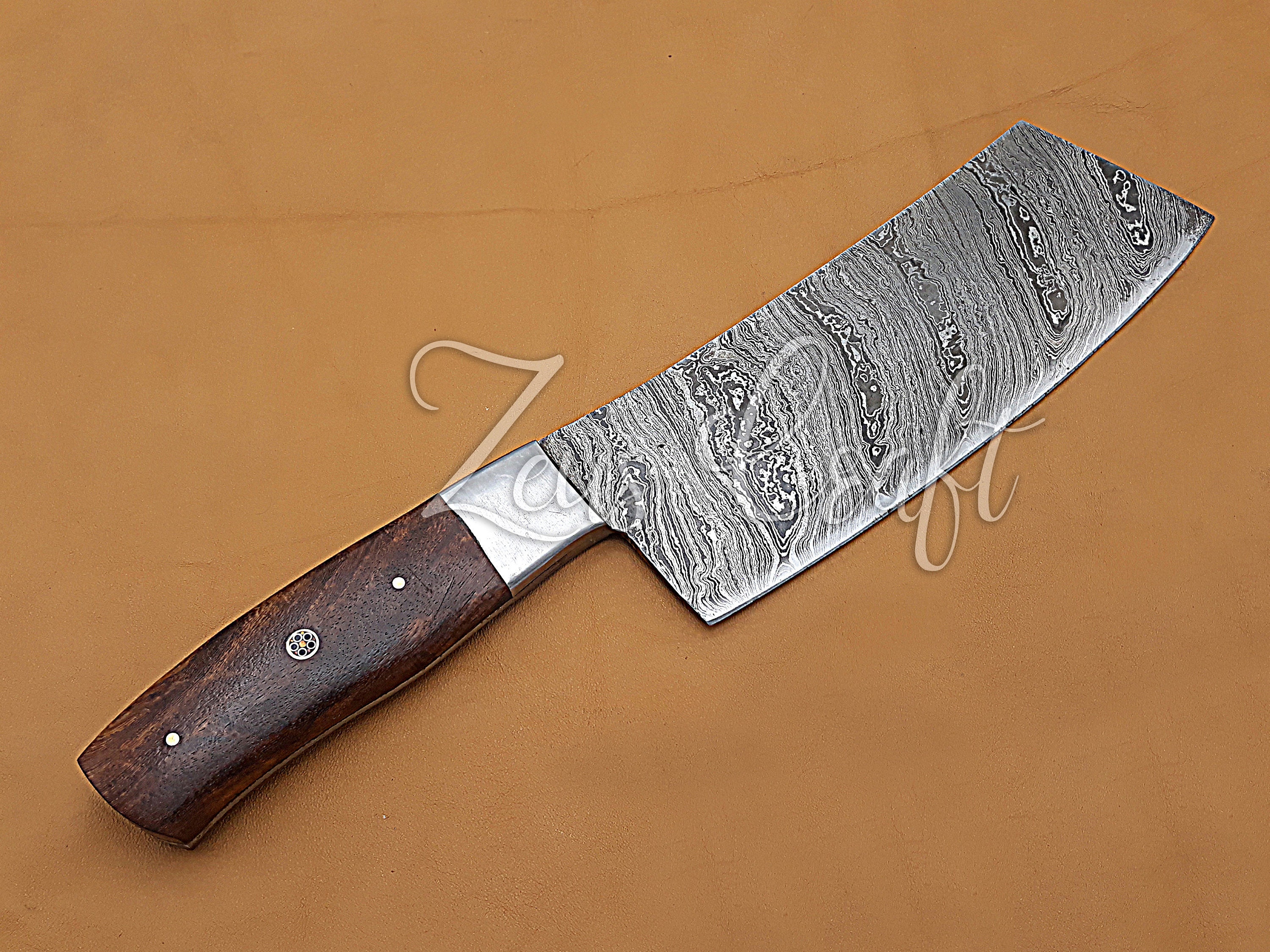 Handmade Damascus Chopper Knife With Rose Wood Kitchen Knife Etsy