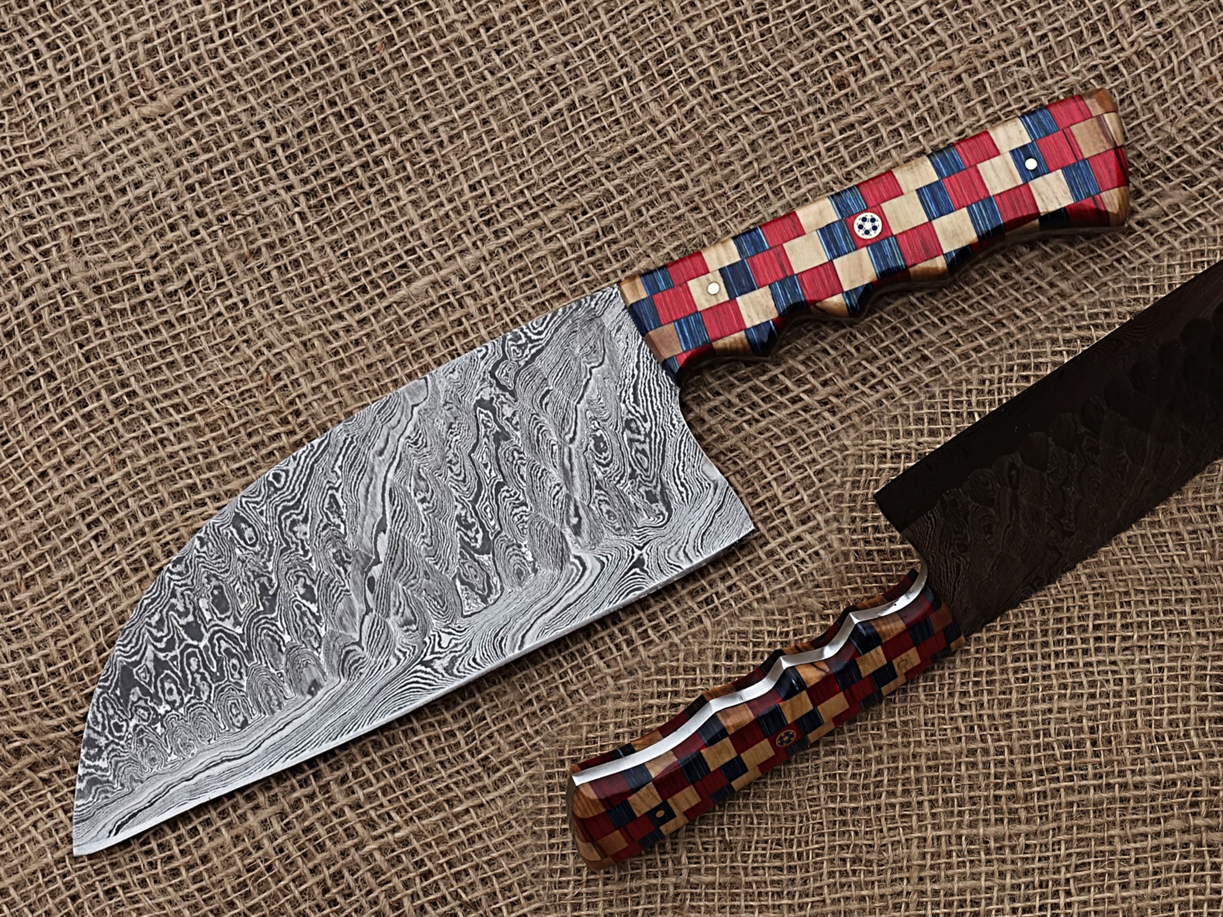 Handmade Damascus Serbian chef knife with Multi Dollar Sheet Etsy