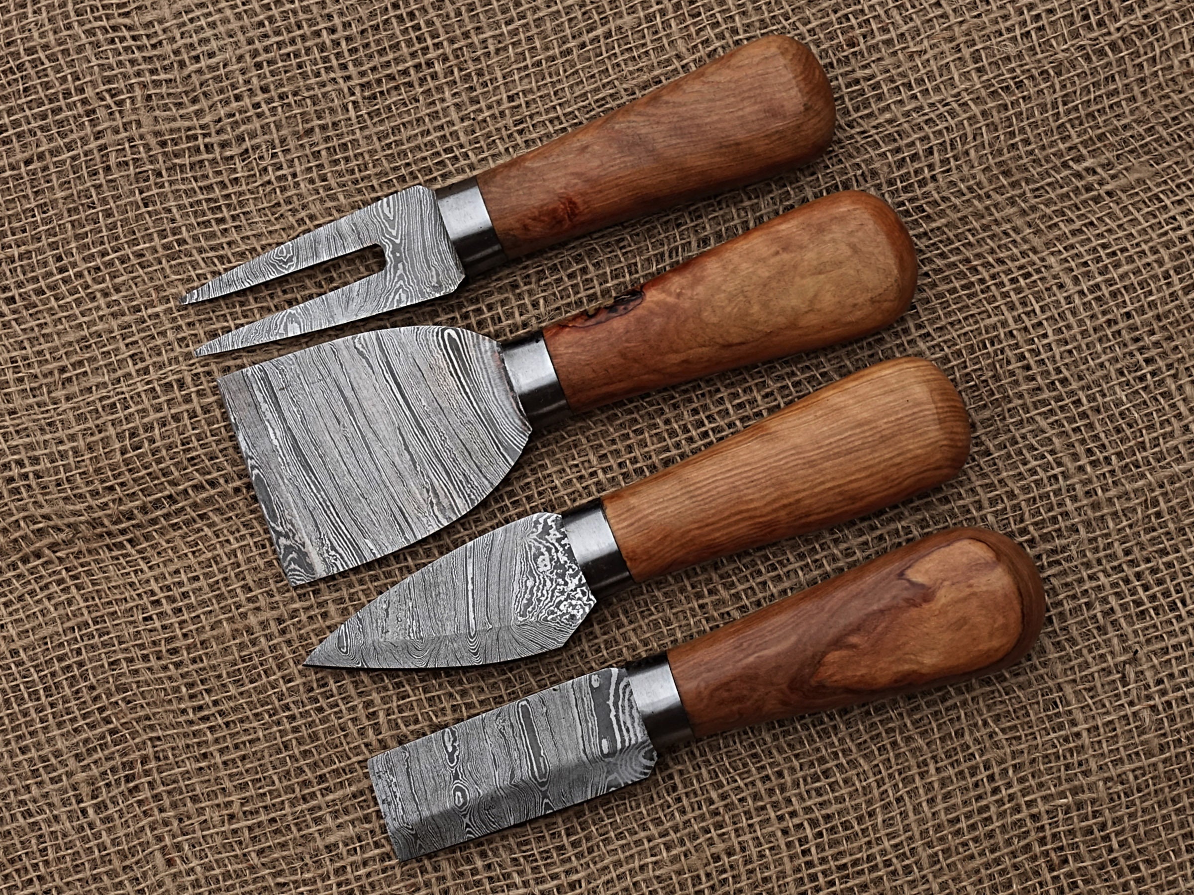 Handmade Damascus cheese knife set of 4 pcs with olivewood Etsy
