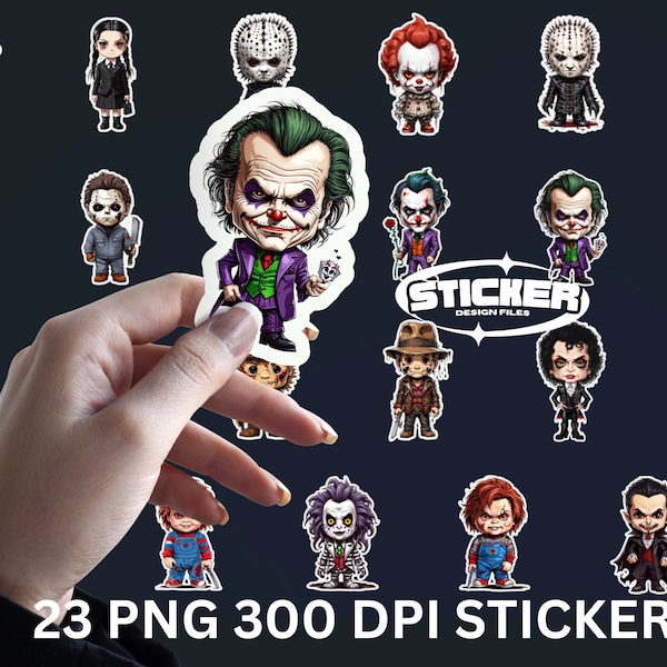 HORROR CHIBI PNG Sticker Design Bundle - 23 Classic Chibi Horror Print & Cut - Digital Printable Files Clipart Cricut Halloween Monsters