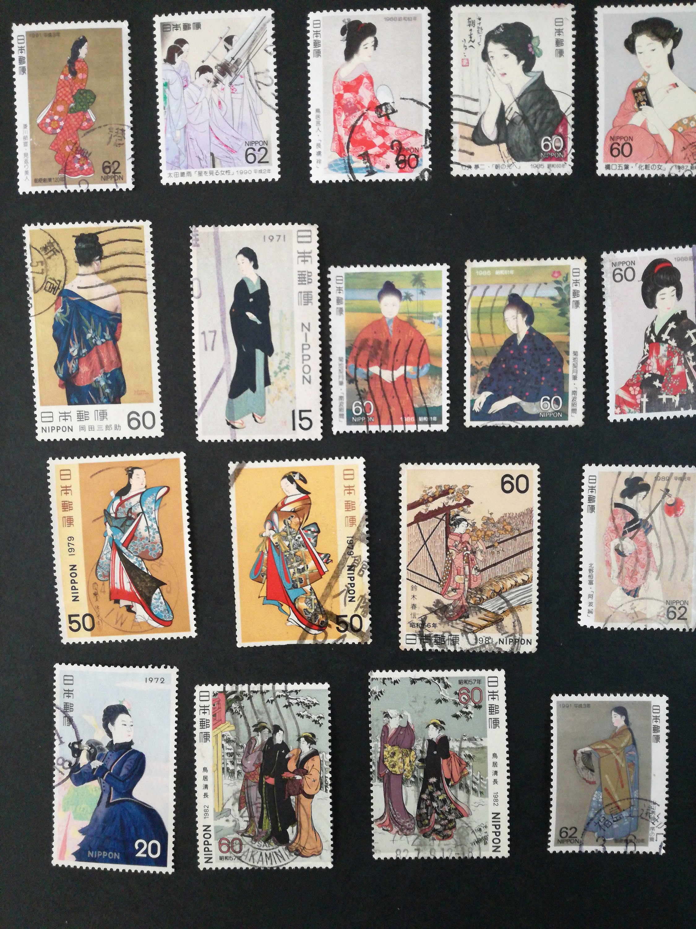 30 different Vintage Geisha art Japanese postage stamps. Used Etsy