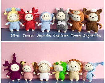 12 zodiac signs crochet doll, finished products, Handmade 100%, BEST children gift, birthday gift.