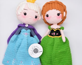 Finished Disney princess / Frozen crochet dolls, Elsa, Anna, Handmade 100% cotton, kids gift, birthday gift, collectable.
