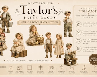 Vintage Toddler PNG Bundle | Early 1900s Children Clipart | Vintage Child Characters | Printable Junk Journal Ephemera | Transparent PNG