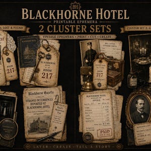 Blackhorne Hotel Cluster Set 3 – Printable Vintage Ephemera for Junk Journals, Scrapbooks