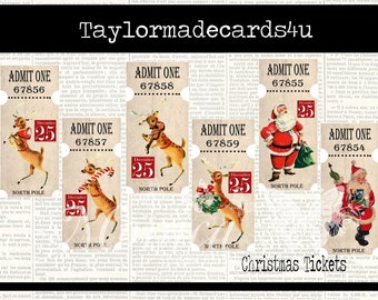 Christmas Tickets, Christmas Printable, Santa Die Cuts, Paper Craft, scrapbooking, Junk Journal, Card Making,