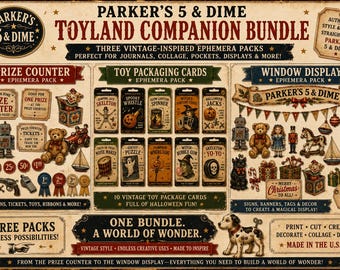 Pacchetto complementare Parker's 5 Dime Toyland / Materiale vintage natalizio a tema giocattoli / Kit per diario creativo stampabile / Contatore premi / Download digitale
