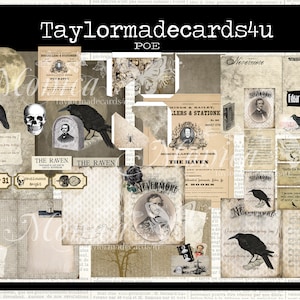 Edgar Allen Poe, Digital Journal Kit, Halloween Digital images,  Poe ephemera, Card making , junk journal scrapbooking