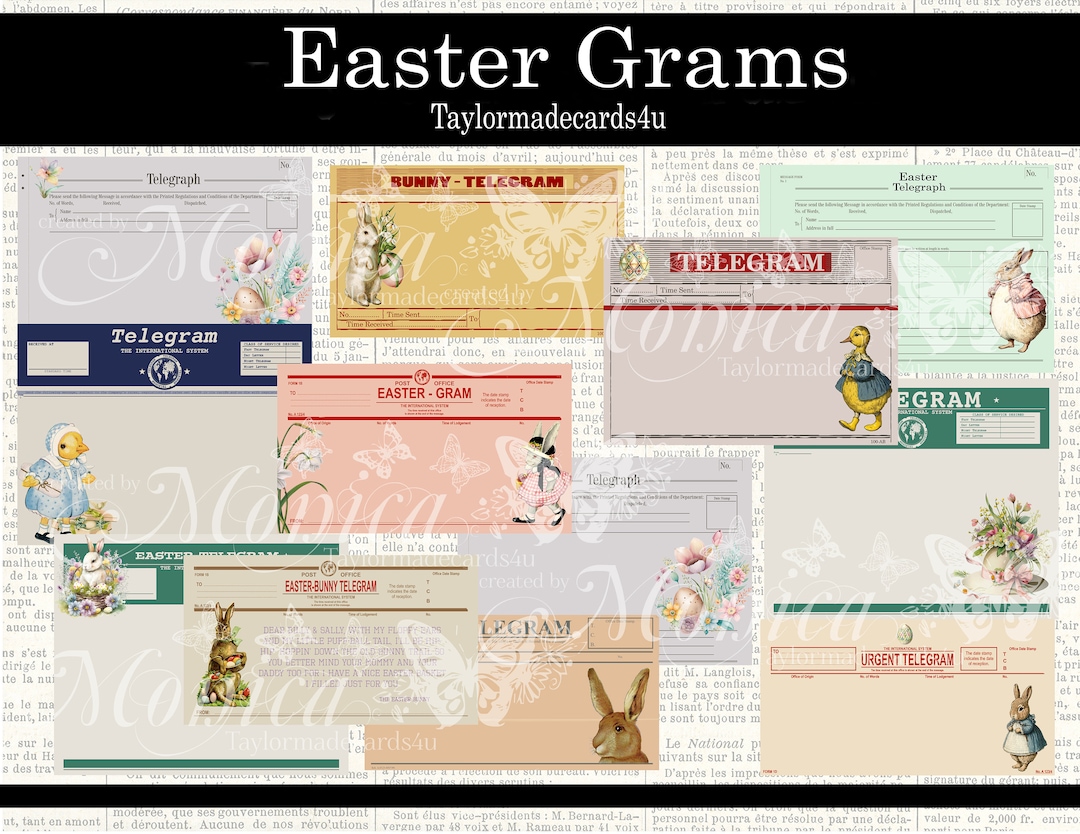 Vintage Printable Easter Telegrams, Digital Ephemera, Printable