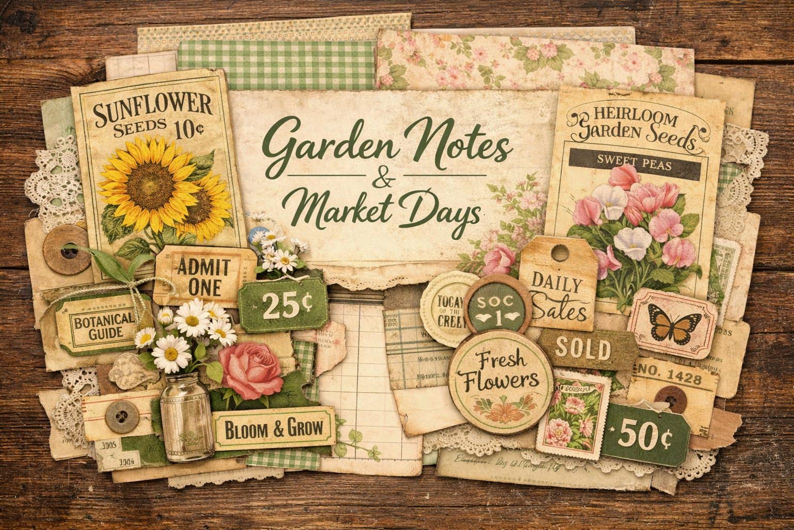 Spring Market Junk Journal Kit Printable, Garden Ephemera Bundle ...
