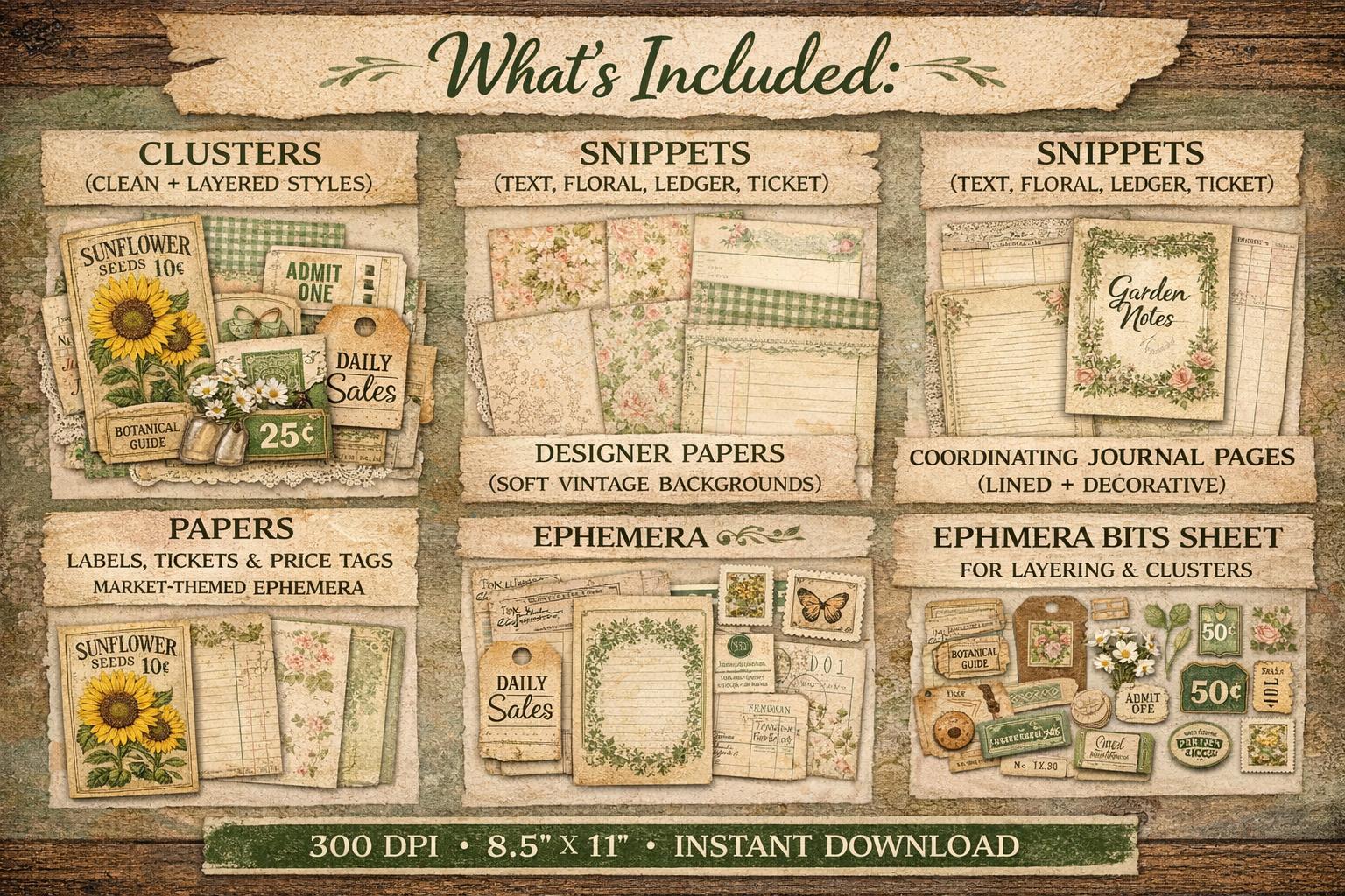 Spring Market Junk Journal Kit Printable, Garden Ephemera Bundle ...