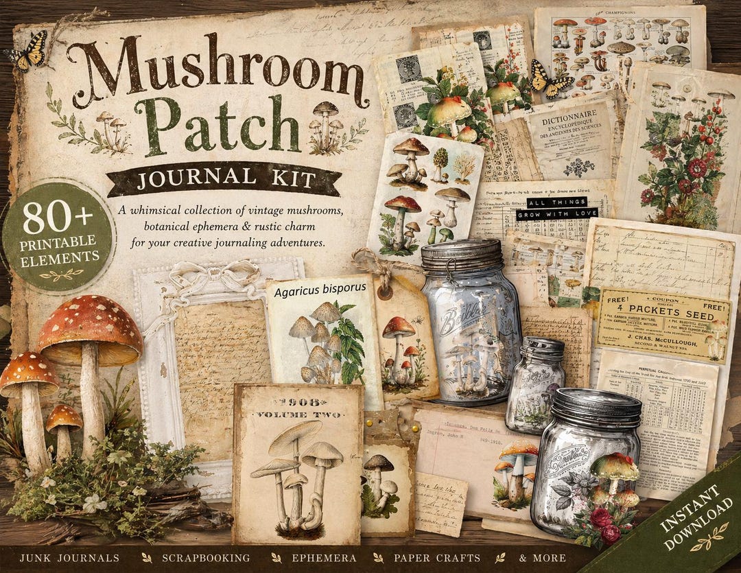Vintage Mushroom Journal Kit Printable | Cottagecore Junk Journal ...