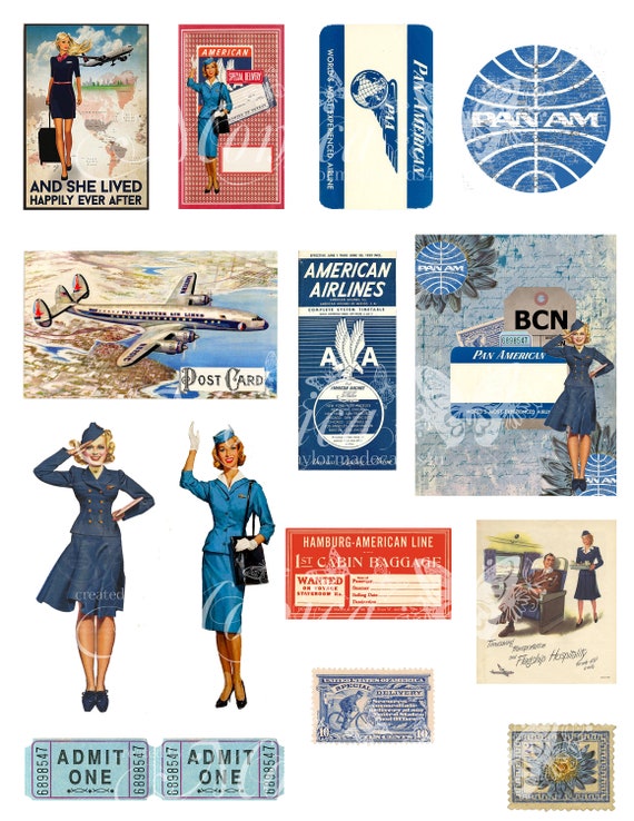 Paper Ephemera Paper Printable ephemera Now Boarding Travel Digital kit ...