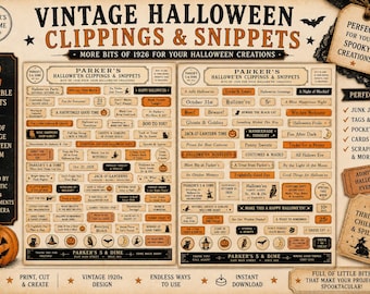 Vintage Halloween Snippets Printable | Parker’s 5 & Dime 1926 Halloween Clippings | Junk Journal Ephemera | Digital Download