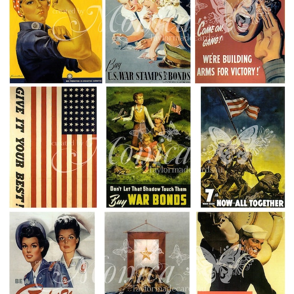 War Poster ATC, Americana Images, WWII Art, Ephemera, Card making , junk journal scrapbooking