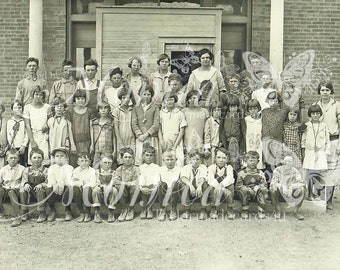 Photo de classe d'école vintage - Noir et blanc des années 1920
