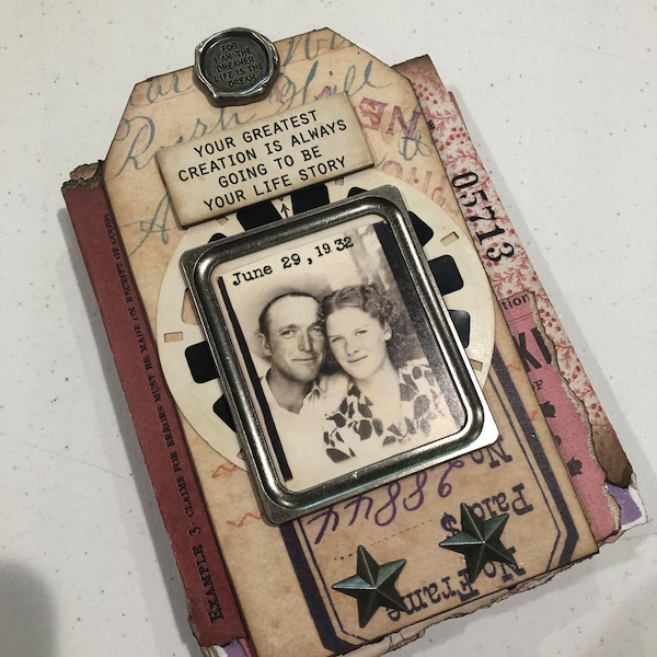 Tell Your Story Accordion Junk Journal, Tim Holtz Journal, Vintage ephemera journal