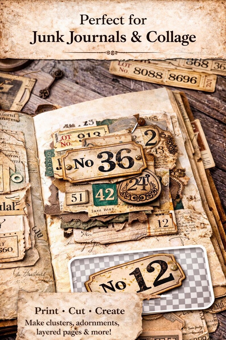 Vintage Number Ephemera Kit PNG | Number Labels Tickets Micro Numbers ...