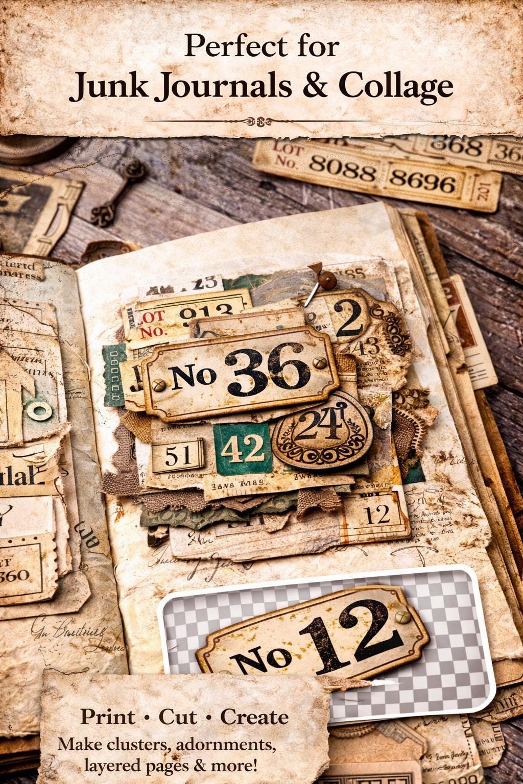 Vintage Number Ephemera Kit PNG | Number Labels Tickets Micro Numbers ...