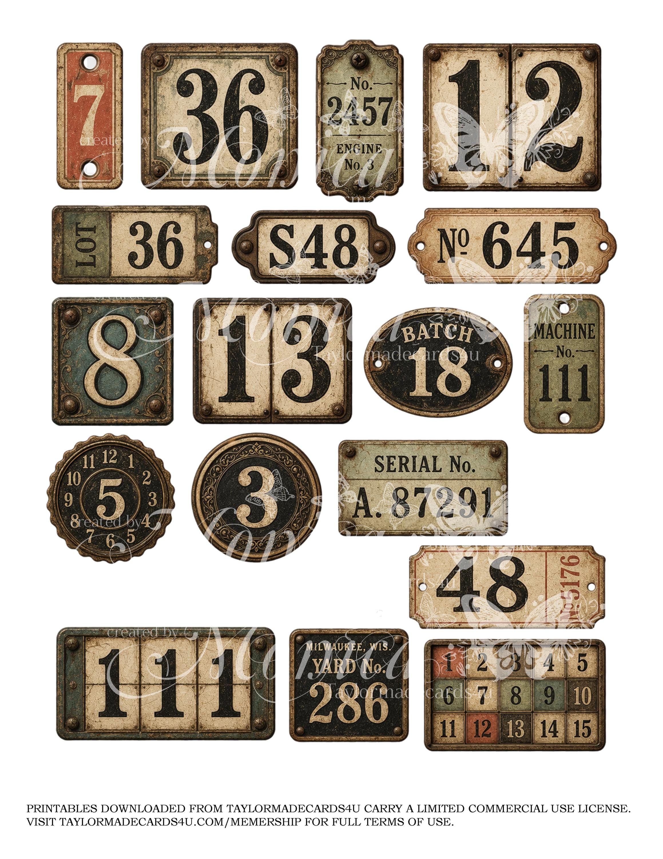 Vintage Number Ephemera Kit PNG | Number Labels Tickets Micro Numbers ...