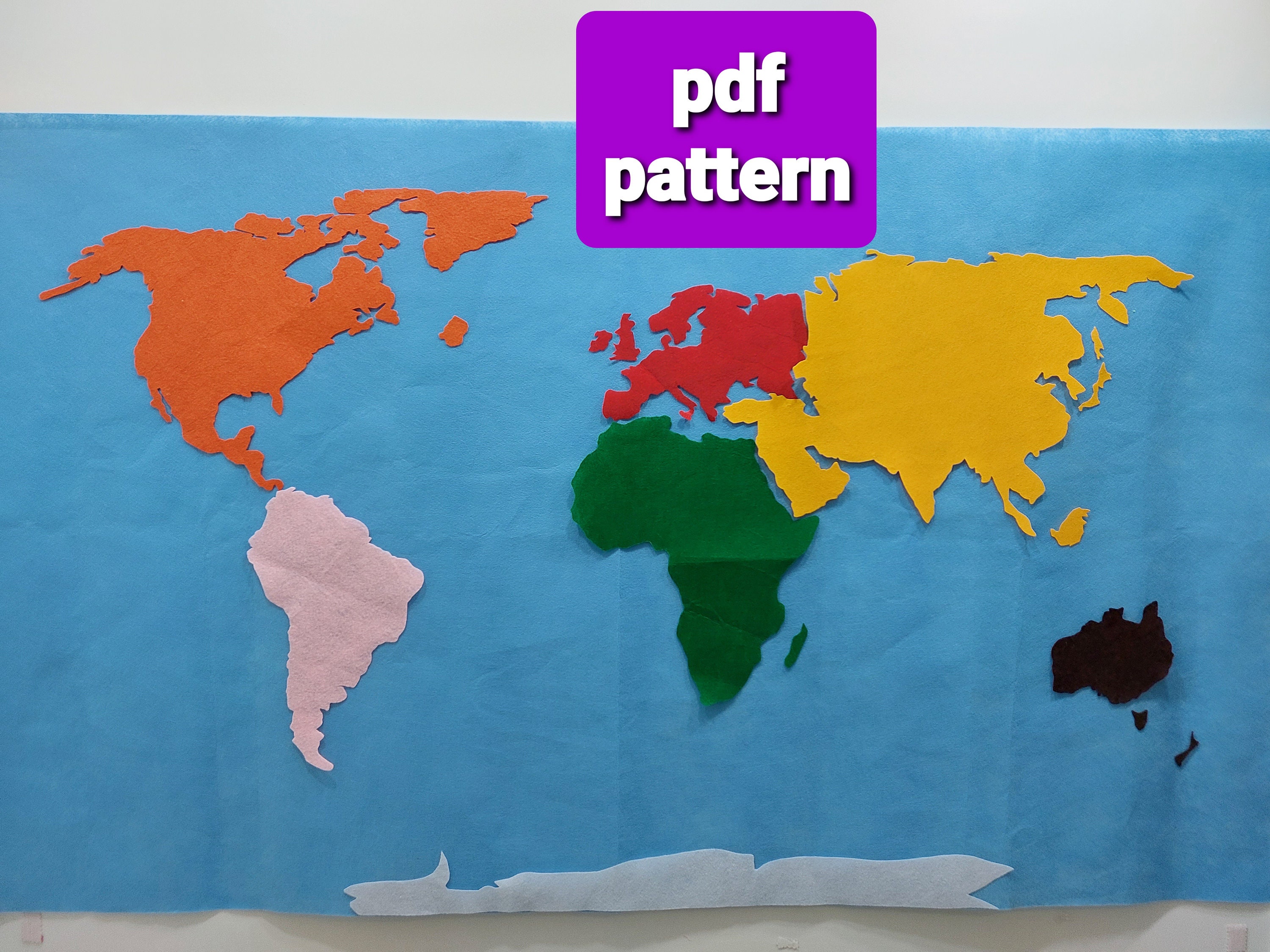 Felt World Map Pdf Pattern /pattern for Continents of the Etsy Australia