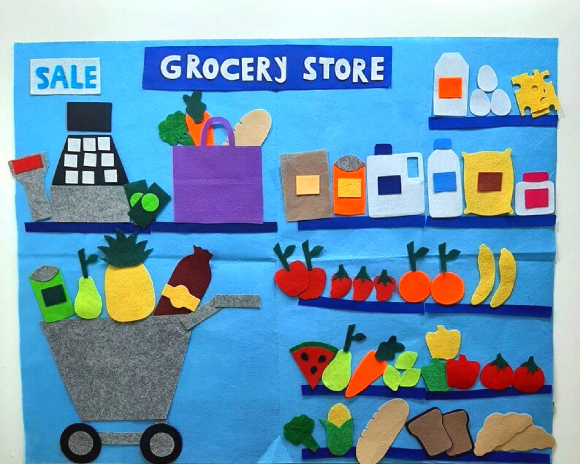 Grocery Store Felt Board Set // Felt Learning Wall Hanging // Etsy UK