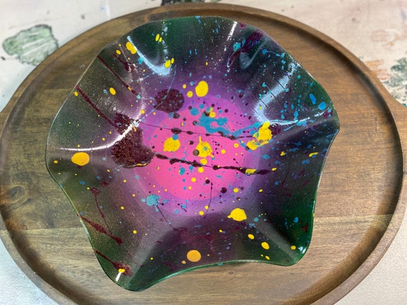 Purple and Neon Painted Vinyl Record Bowl Purple and Neon Painted Vinyl Record Bowl