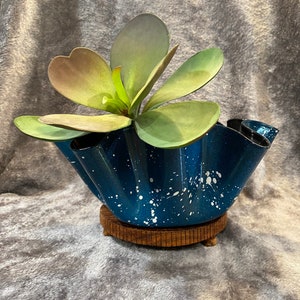 Blue with White Flecked Vinyl Record Plant Pot