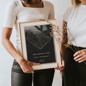 Cadeau pour maman de la fille, du fils | carte du ciel nocturne personnalisée personnalisée | idées cadeaux pour la fête des mères | grand-mère Cœur Affiche | Cadeau Step Mum
