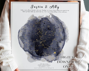 Carte des étoiles PERSONNALISÉE | Carte des étoiles par date | Impression CIEL NUIT | Carte de la constellation | Cadeau le jour de votre naissance pour petit ami | Anniversaire de mariage