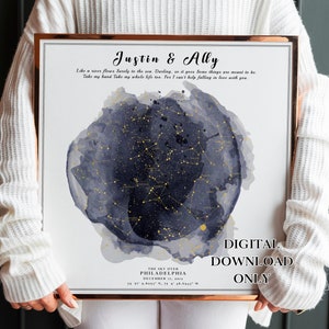 Carte des étoiles PERSONNALISÉE | Carte des étoiles par date | Impression CIEL NUIT | Carte de la constellation | Cadeau le jour de votre naissance pour petit ami | Anniversaire de mariage