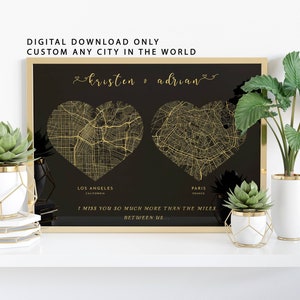 HERZEN KARTE PRINT | Personalisiertes 2 Ortungskarte Poster | Druckbare karte wandkunst | Fernkarte Kunst | Hochzeitsgeschenk für Paar