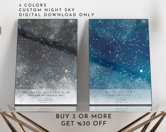Carte des étoiles PERSONNALISÉE | Carte des étoiles par date | Impression CIEL NUIT | Carte de la constellation | Cadeau le jour de votre naissance pour petit ami | Anniversaire de mariage