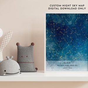 CARTE PERSONNALISÉE DES ÉTOILES DU CIEL NOCTURNE, Jour de votre naissance, Cadeau de nouveau-né, Constellation Nursery Art, Cadeau pour nouvelle maman, Cadeau imprimable pour les nouveaux parents