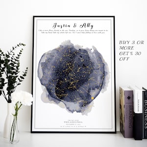Carte des étoiles personnalisée par date, carte du ciel personnalisée, impression de ciel nocturne, le jour de votre naissance, cadeau de mariage, cadeau de fête des mères image 8