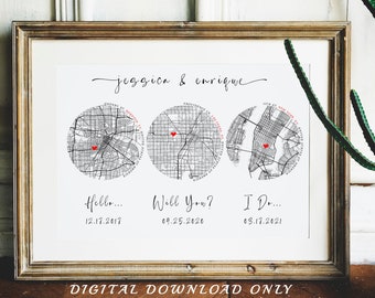 Hello, Will You, I Do | Paper Anniversary Gifts For Husband For Men, For Boyfriend | 1 Year Anniversary | First Anniversary | Custom Map Art