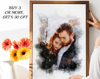 Custom Watercolor Couple Portrait, Anniversary Gift (Digital Portrait)
