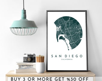 SAN DIEGO City Map PRINTABLE Color Circle Wall Art Poster Modern Minimalist Office Decoration Usa California Digital File