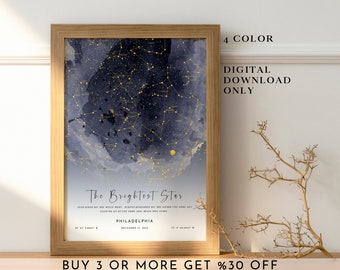 Custom Star Map by Date, Anniversary Gift, Personalized Star Chart, Night Sky Print, The Day you were born, Wedding gift, Mother's Day Gift