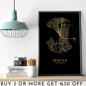 SEATTLE Stadt Karte DRUCKBARE Goldfolie Kreis Wand Kunst Poster Modern Minimalist Büro Dekoration USA Washington Amerika Digitale Datei
