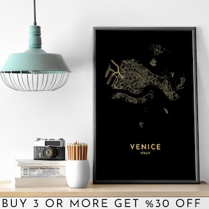 VENICE City Map PRINTABLE Gold Foil Circle Wall Art Poster Modern Minimalist Office Decoration ITALY Digital File