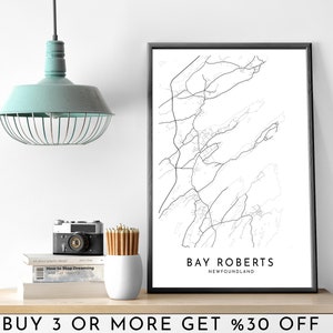 BAY-ROBERTS Stadt Karte DRUCKBARE schwarz weiß Wand Kunst Poster Modern Minimalist Büro Dekoration Neufundland eine digitale Datei