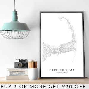 CAPE-COD Stadt Karte DRUCKBARE schwarz weiß Wand Kunst Poster Modern Minimalist Büro Dekoration Usa Massachusetts Digitale Datei