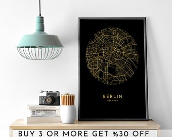 BERLIN City Map PRINTABLE Gold Foil Circle Wall Art Poster Modern Minimalist Office Decoration GERMANY Digital File