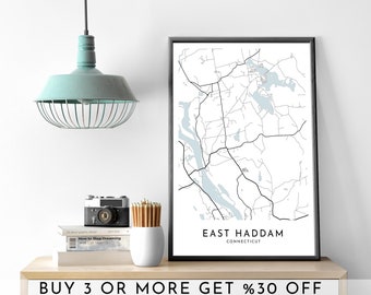 East Haddam Connecticut Map Art: Minimalist Black and White Print (Digital File)