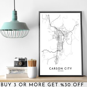 CARSON CITY Stadt Karte DRUCKBARE schwarz weiß Wand Kunst Poster Modern Minimalist Büro Dekoration Nevada Digitale Datei