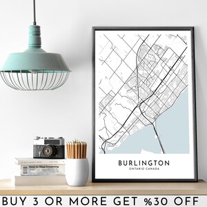 BURLINGTON City Map PRINTABLE Black and White Wall Art Poster Modern Minimalist Office Decoration Ontario, Canada a Digital File