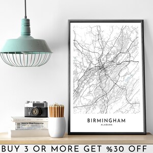 BIRMINGHAM Karte DRUCKBARE schwarz weiß Wand Kunst Poster Modern Minimalist Büro Dekoration USA Alabama Amerika Digitale Datei