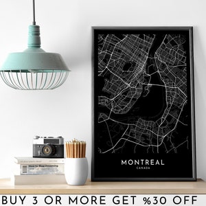 MONTRÉAL Ville Carte IMPRIMABLE Noir et Blanc Dark Map Wall Art Affiche Moderne Minimaliste Bureau Décoration CANADA Fichier Numérique